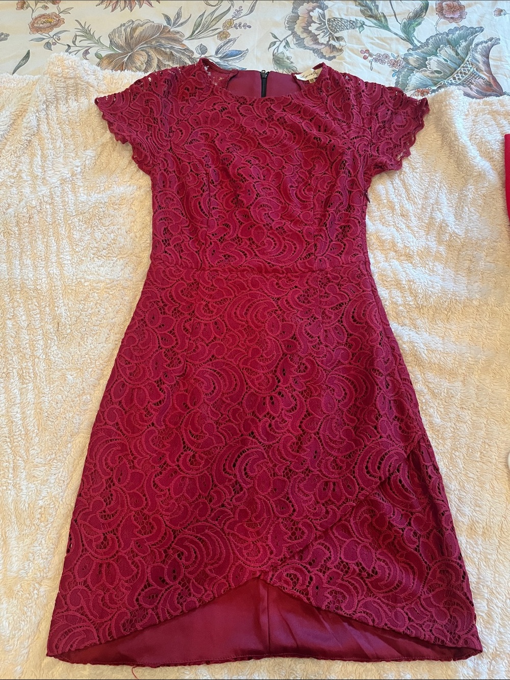 Sugarlips Lace Overlay Mini Dress in Wine XS